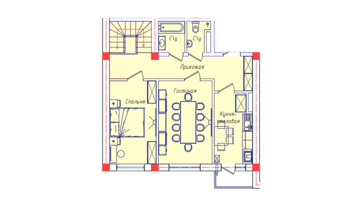 2-комнатная квартира 62.4 м²  3/3 этаж