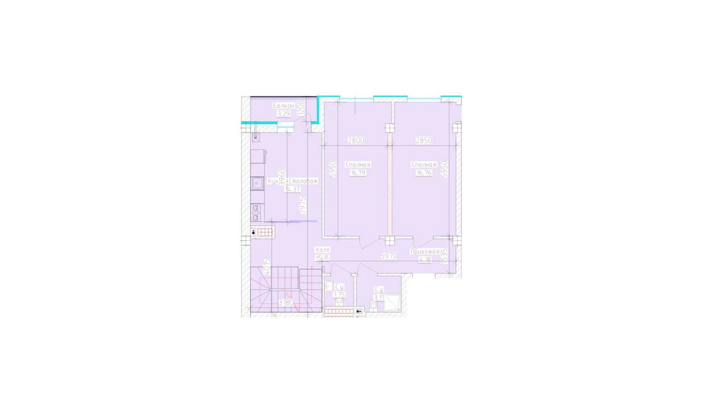 3-xonali xonadon 78.37 m²  9/9 qavat | Aero Town Turar-joy majmuasi