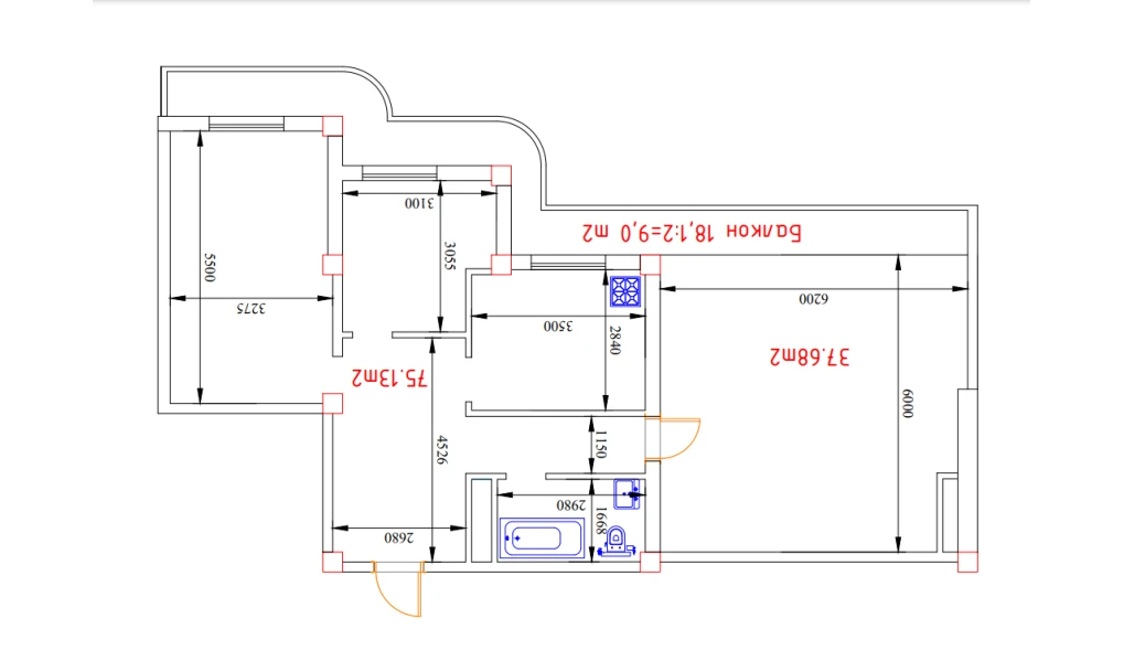 2-xonali xonadon 75.13 m²  13/13 qavat