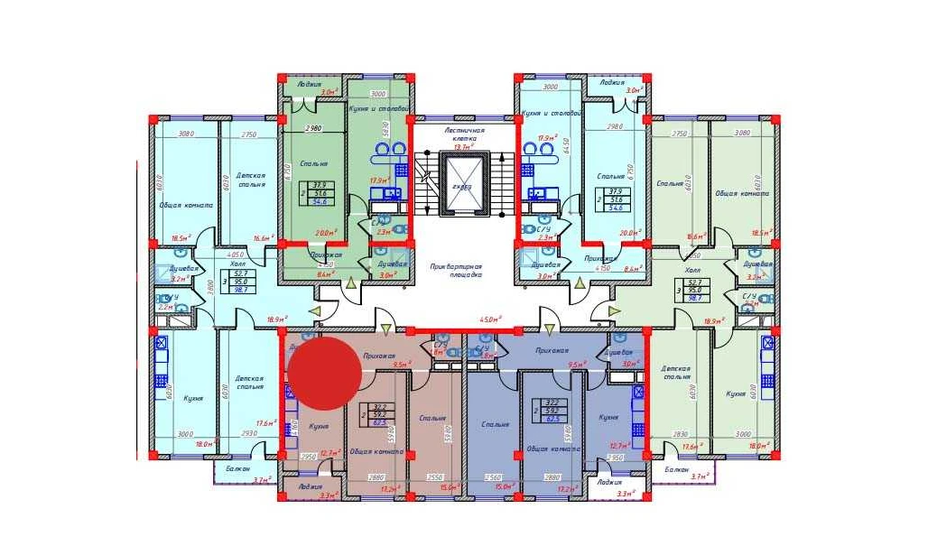 2-комнатная квартира 62.5 м²  9/9 этаж