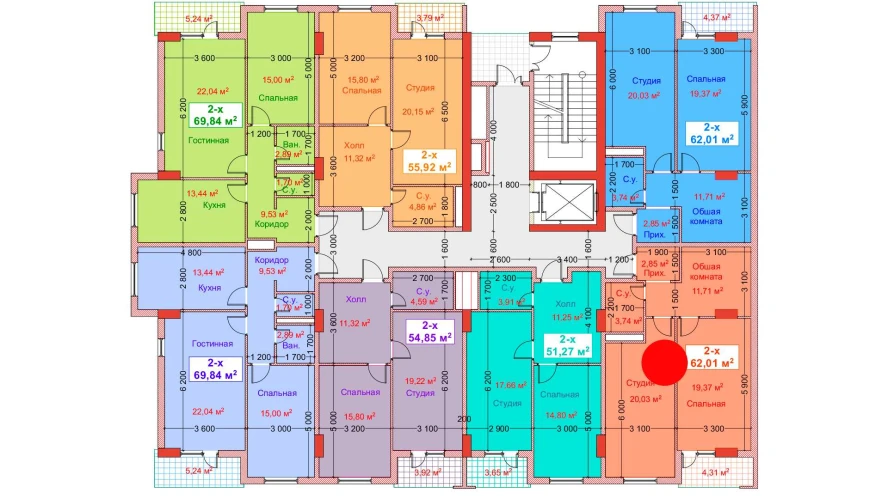 2-комн. квартира 62.01 м²  7/8 этаж | Жилой комплекс CAPITAL AVENUE