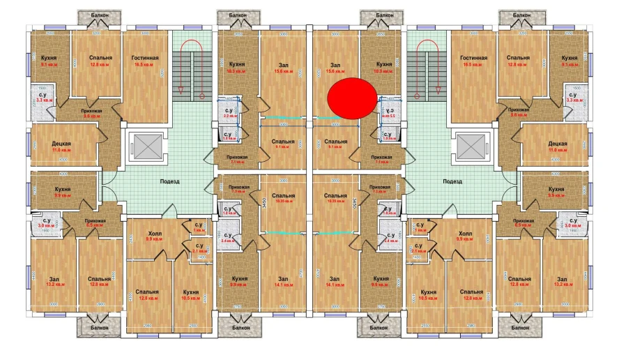 2-xonali xonadon 44.1 m²  4/6 qavat | MBG Turar-joy majmuasi