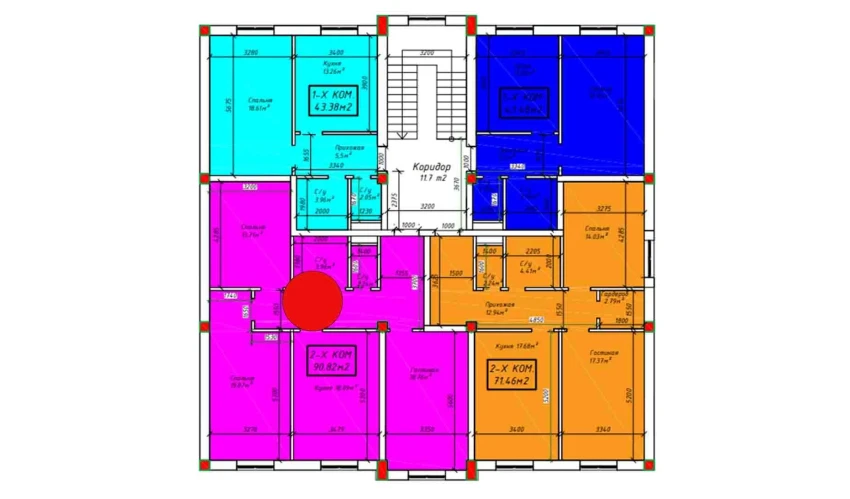 3-xonali xonadon 90.82 m²  3/4 qavat | SABZAVOT CITY Turar-joy majmuasi