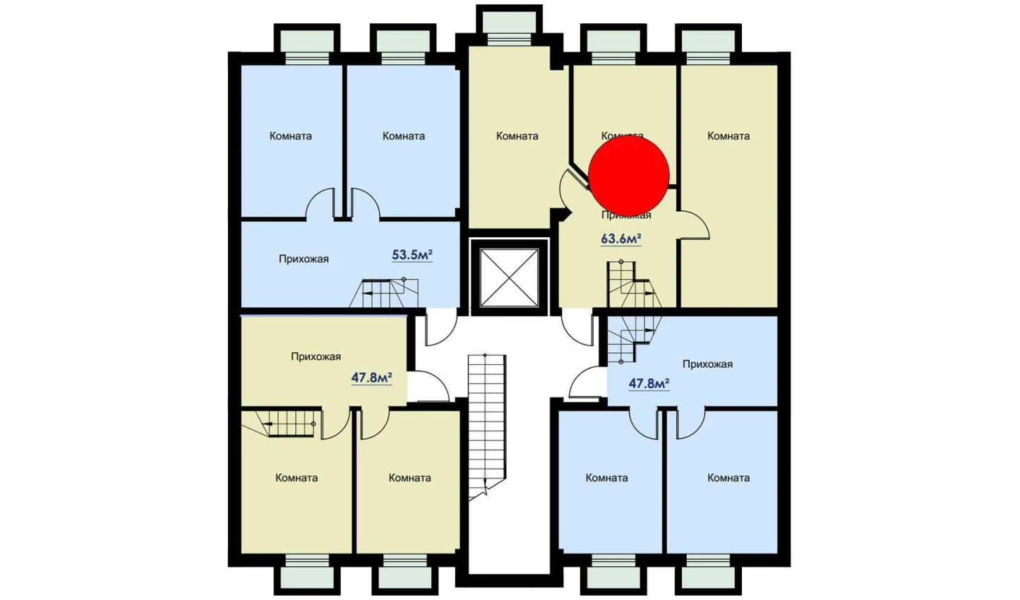 3-комнатная квартира 69.6 м²  1/1 этаж