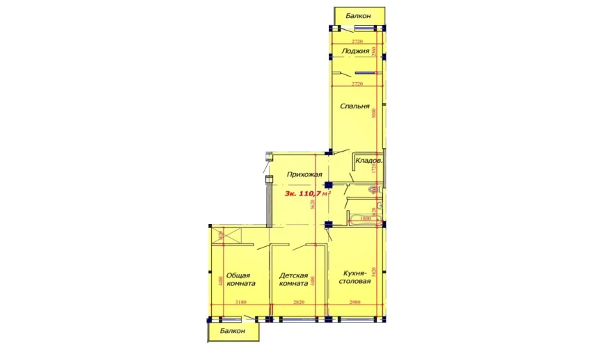 3-комнатная квартира 110.7 м²  9/9 этаж | Жилой комплекс VATAN