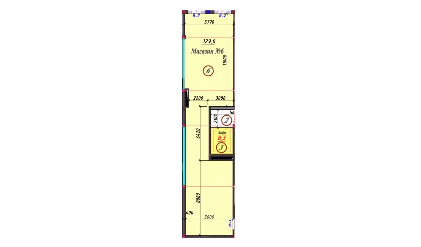 3-xonali xonadon 128 m²  1/1 qavat