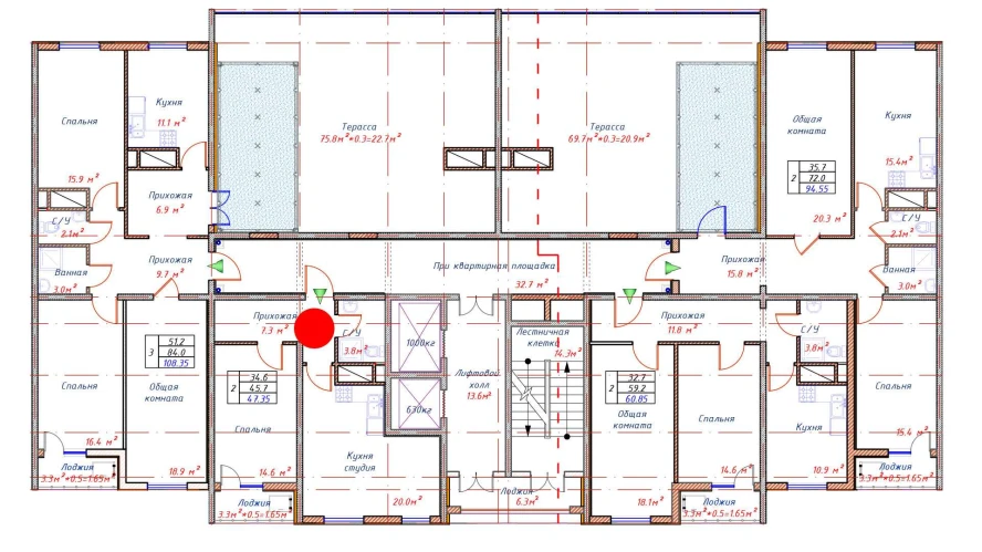 2-комнатная квартира 45.7 м²  16/16 этаж