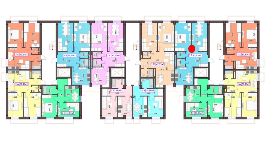 2-комнатная квартира 61.07 м²  0/0 этаж