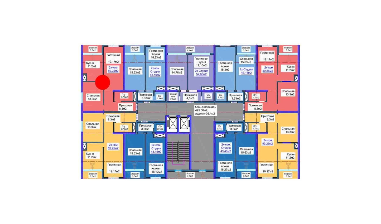 2-комнатная квартира 59.25 м²  14/14 этаж