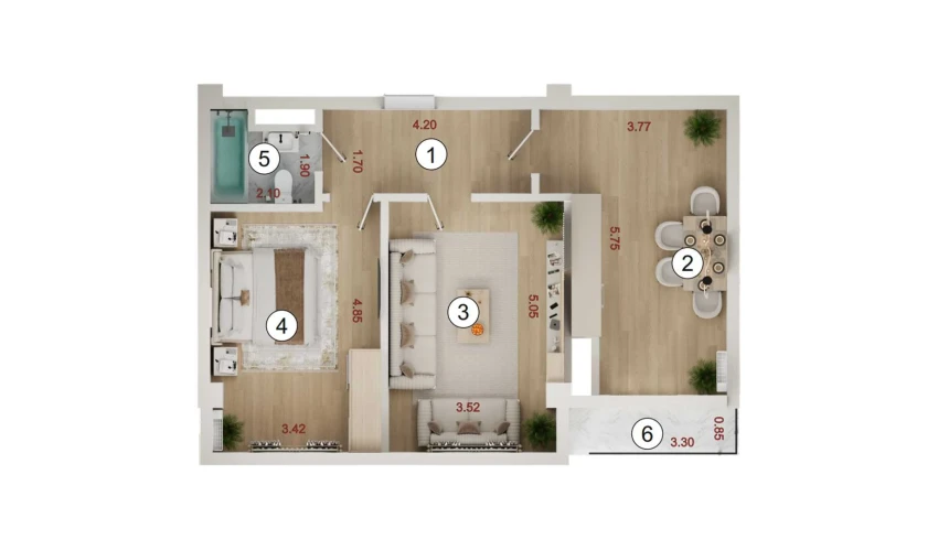 2-комнатная квартира 58 м²  5/16 этаж | Жилой комплекс ISLOMOBOD