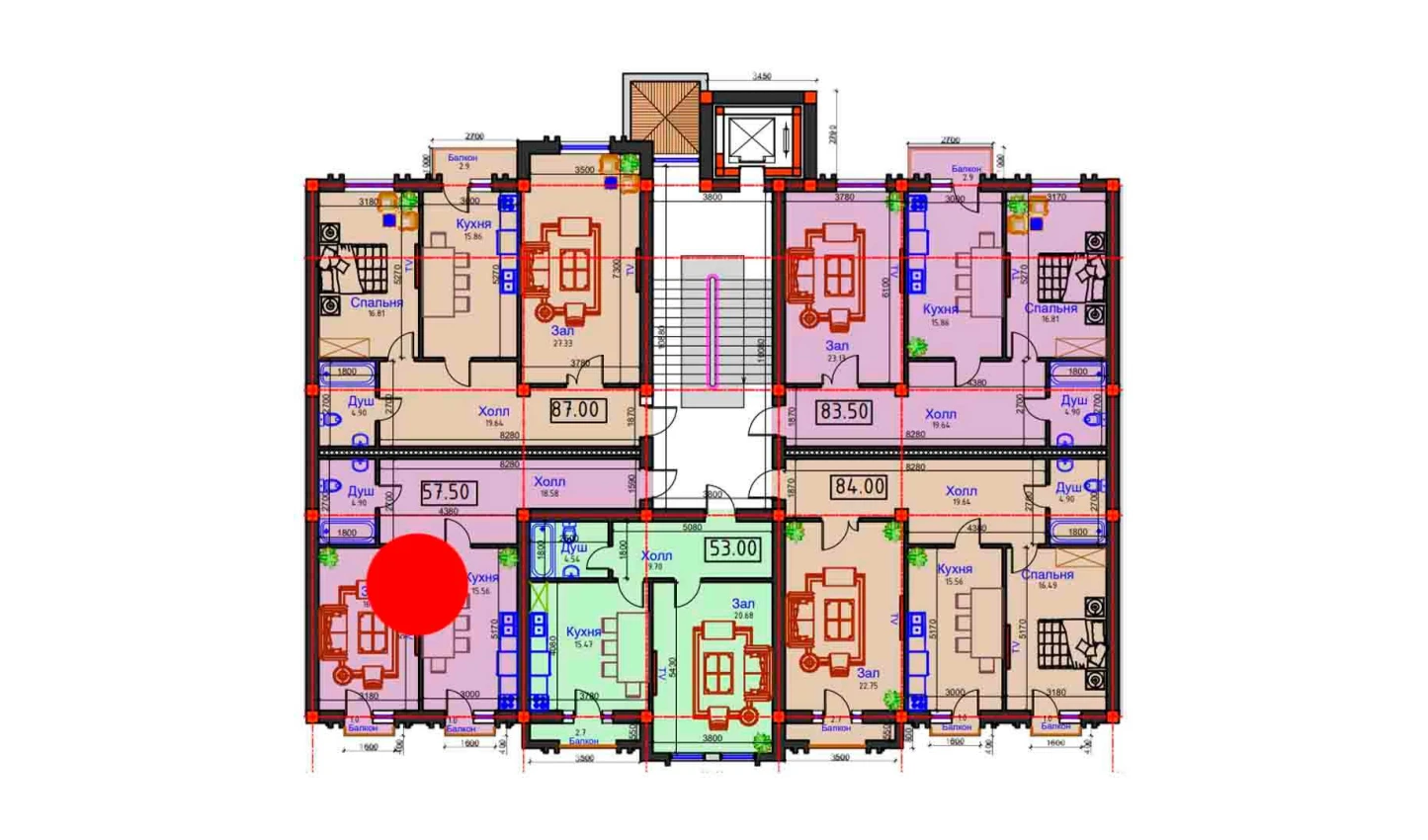 1-xonali xonadon 57.5 m²  2/2 qavat