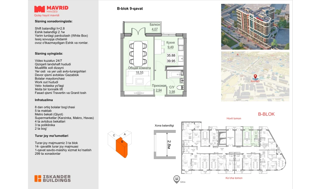 1-комнатная квартира 35.88 м²  9/9 этаж