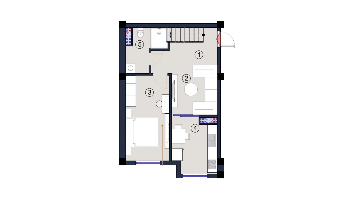 1-комнатная квартира 47 м²  1/1 этаж