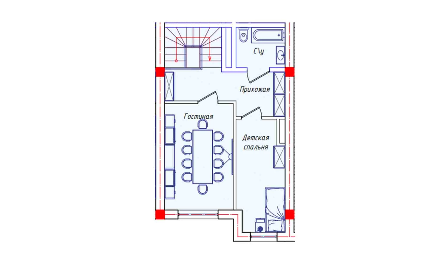 2-комнатная квартира 46.1 м²  8/8 этаж