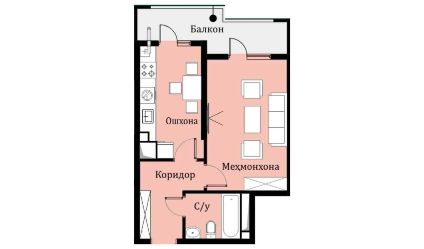 1-xonali xonadon 36.03 m²  6/16 qavat | SOKIN DIYOR Turar-joy majmuasi