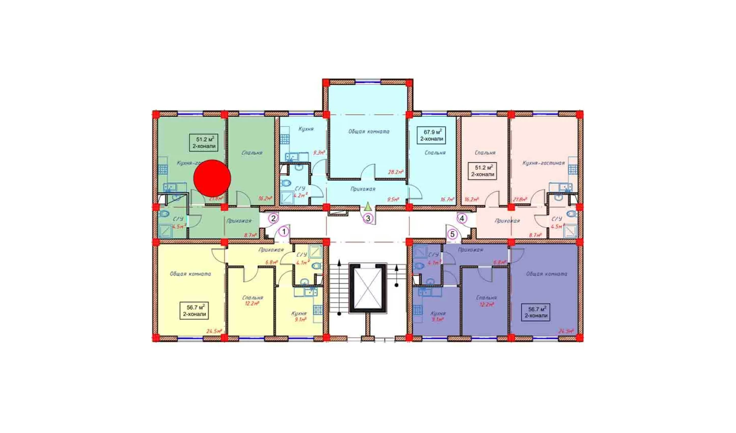 2-комнатная квартира 51.2 м²  1/1 этаж