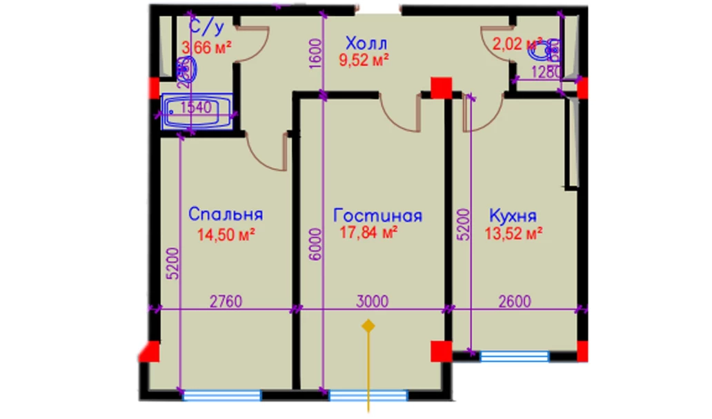 2-комнатная квартира 61.06 м²  10/10 этаж