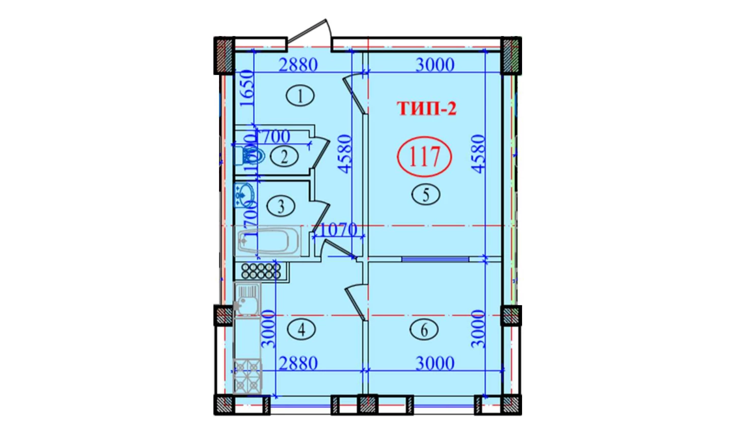 2-xonali xonadon 51.2 m²  6/6 qavat