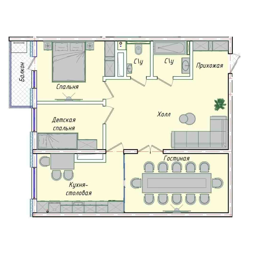 3-комнатная квартира 79.39 м²  12/12 этаж