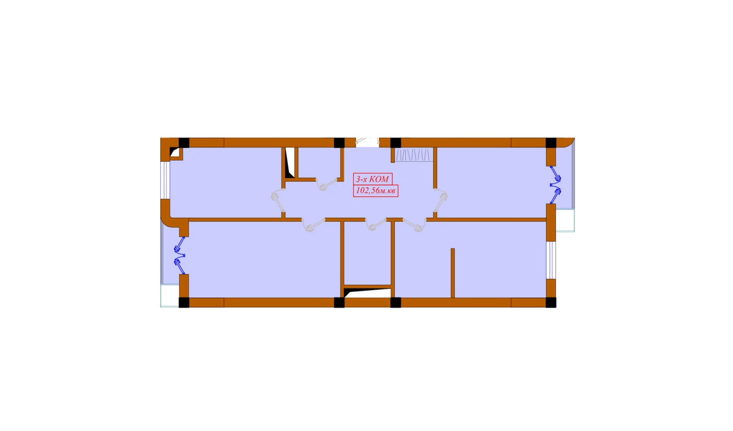 3-комнатная квартира 102.56 м²  2/2 этаж