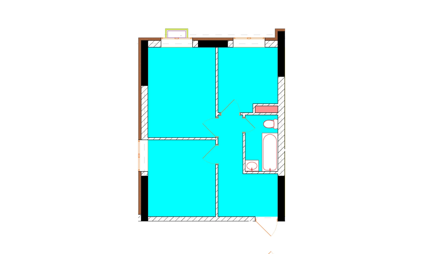 2-xonali xonadon 43.1 m²  1/1 qavat