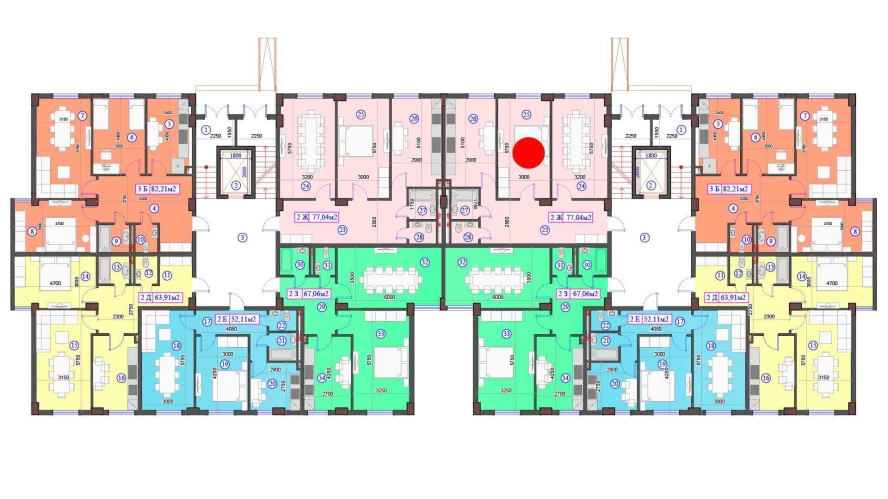 2-комнатная квартира 77.04 м²  1/1 этаж