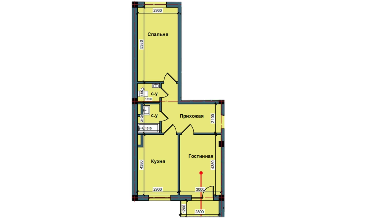 2-комнатная квартира 62.8 м²  4/4 этаж