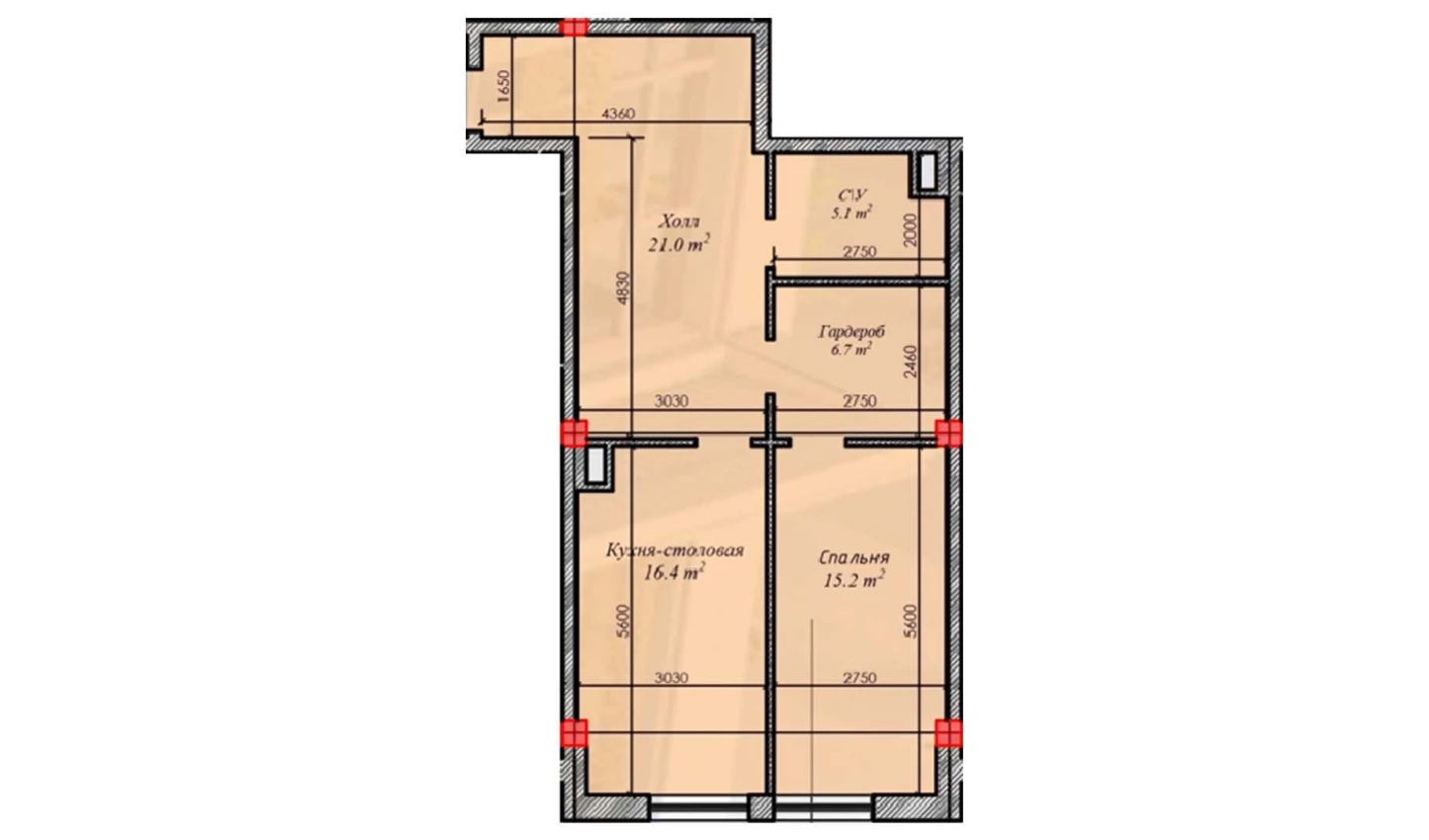 1-xonali xonadon 64.4 m²  2/2 qavat