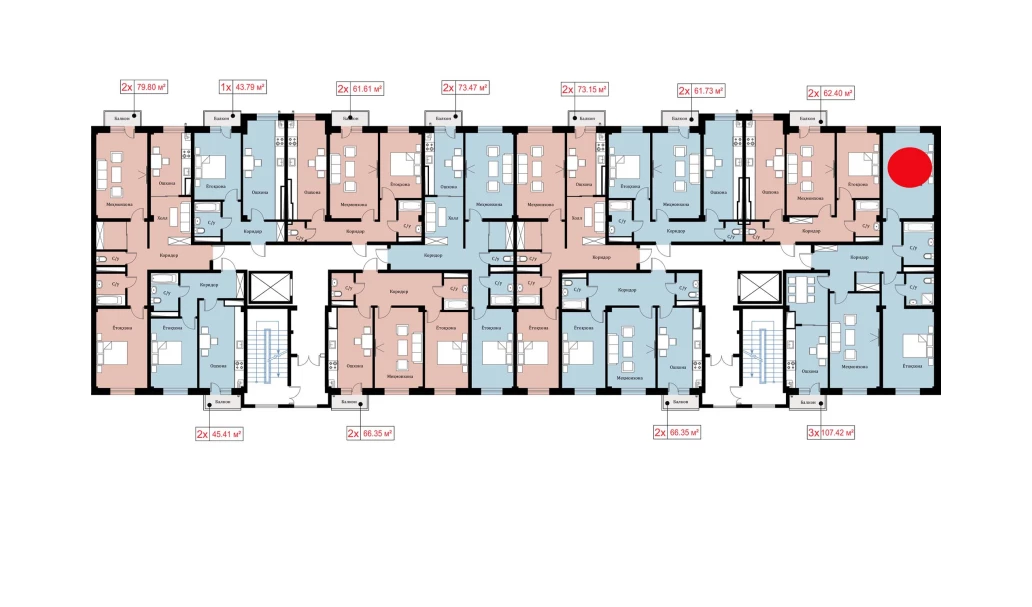 3-xonali xonadon 107.42 m²  4/4 qavat