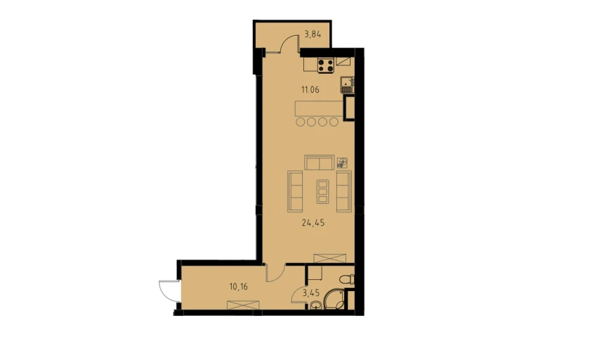 1-комнатная квартира 49.68 м²  4/9 этаж | Жилой комплекс MINGCHINOR