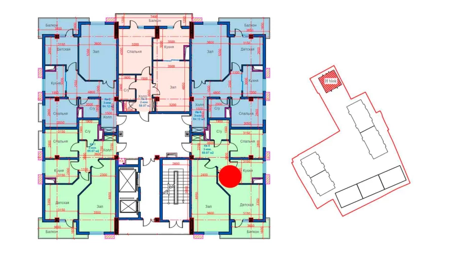 3-xonali xonadon 65.97 m²  11/11 qavat