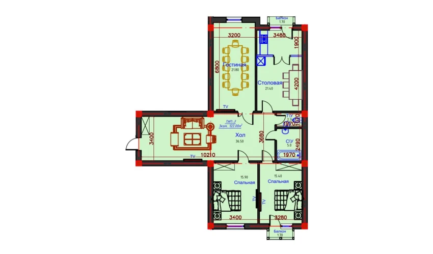 3-комнатная квартира 122 м²  9/10 этаж | Жилой комплекс AFROSIYOB