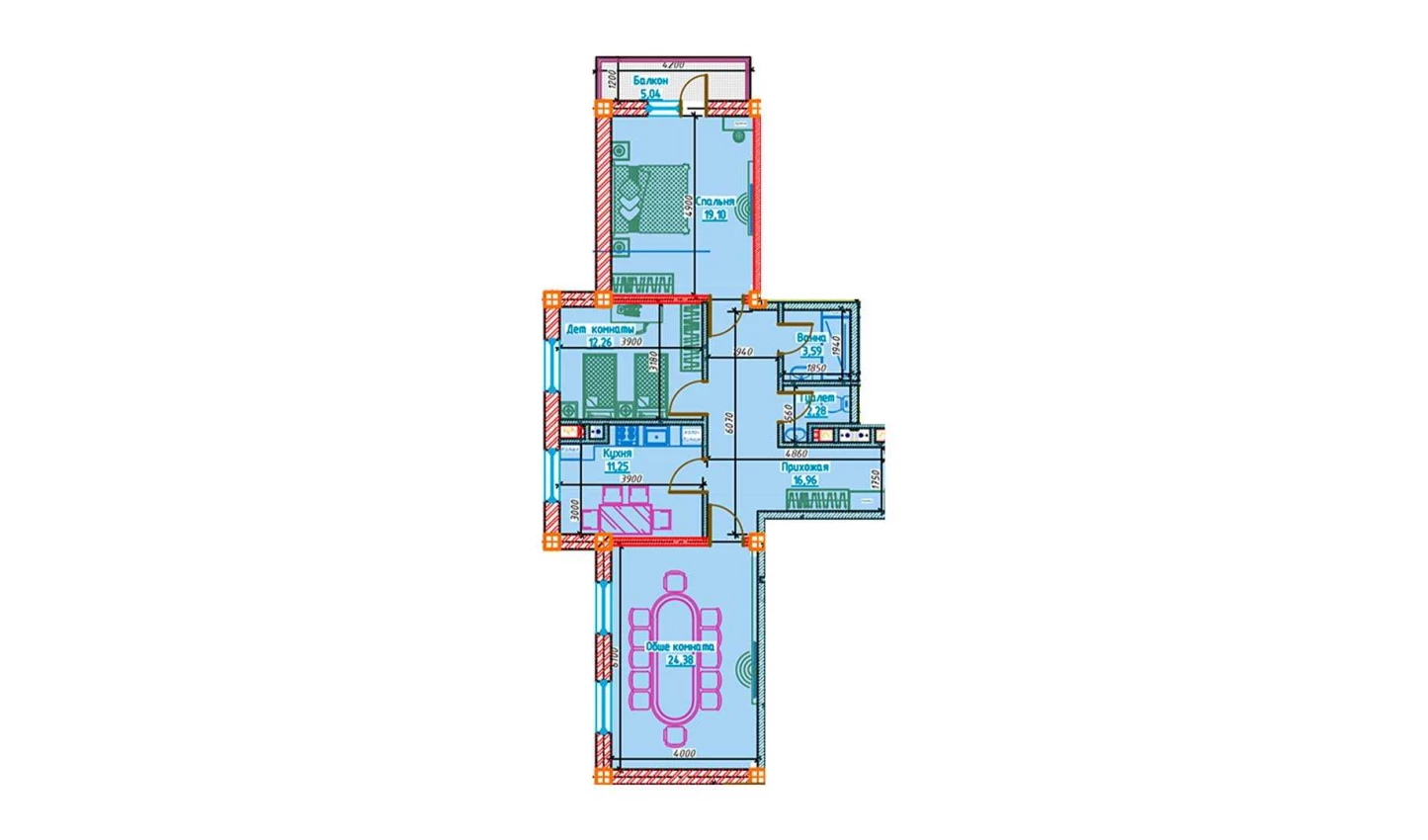 3-комнатная квартира 89.82 м²  11/11 этаж