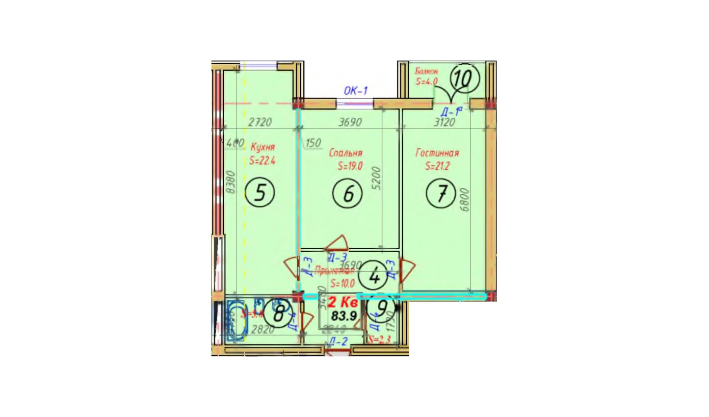 2-xonali xonadon 83.6 m²  8/9 qavat | SAMARQAND CITY Turar-joy majmuasi