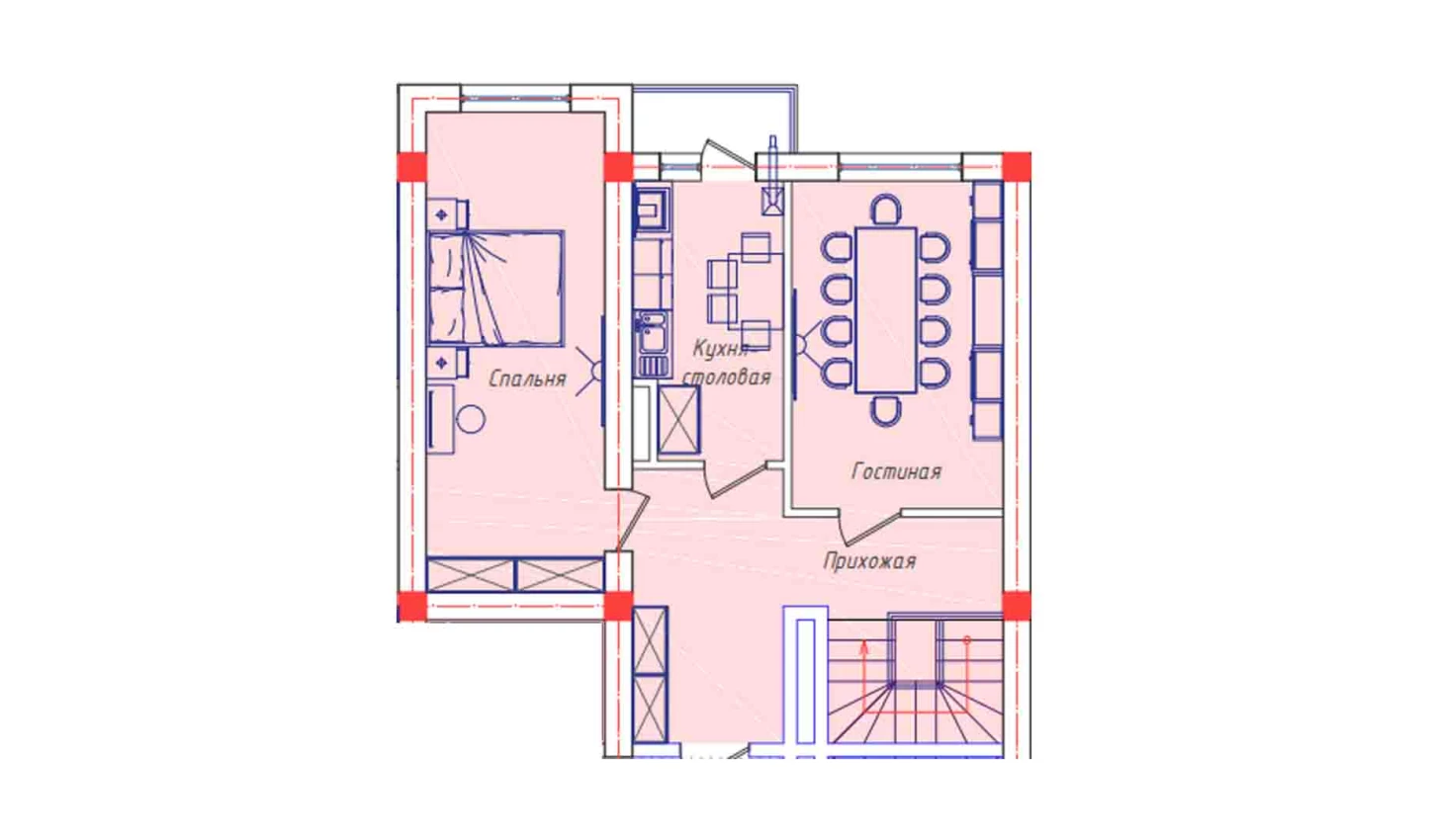 1-комнатная квартира 44.2 м²  6/6 этаж