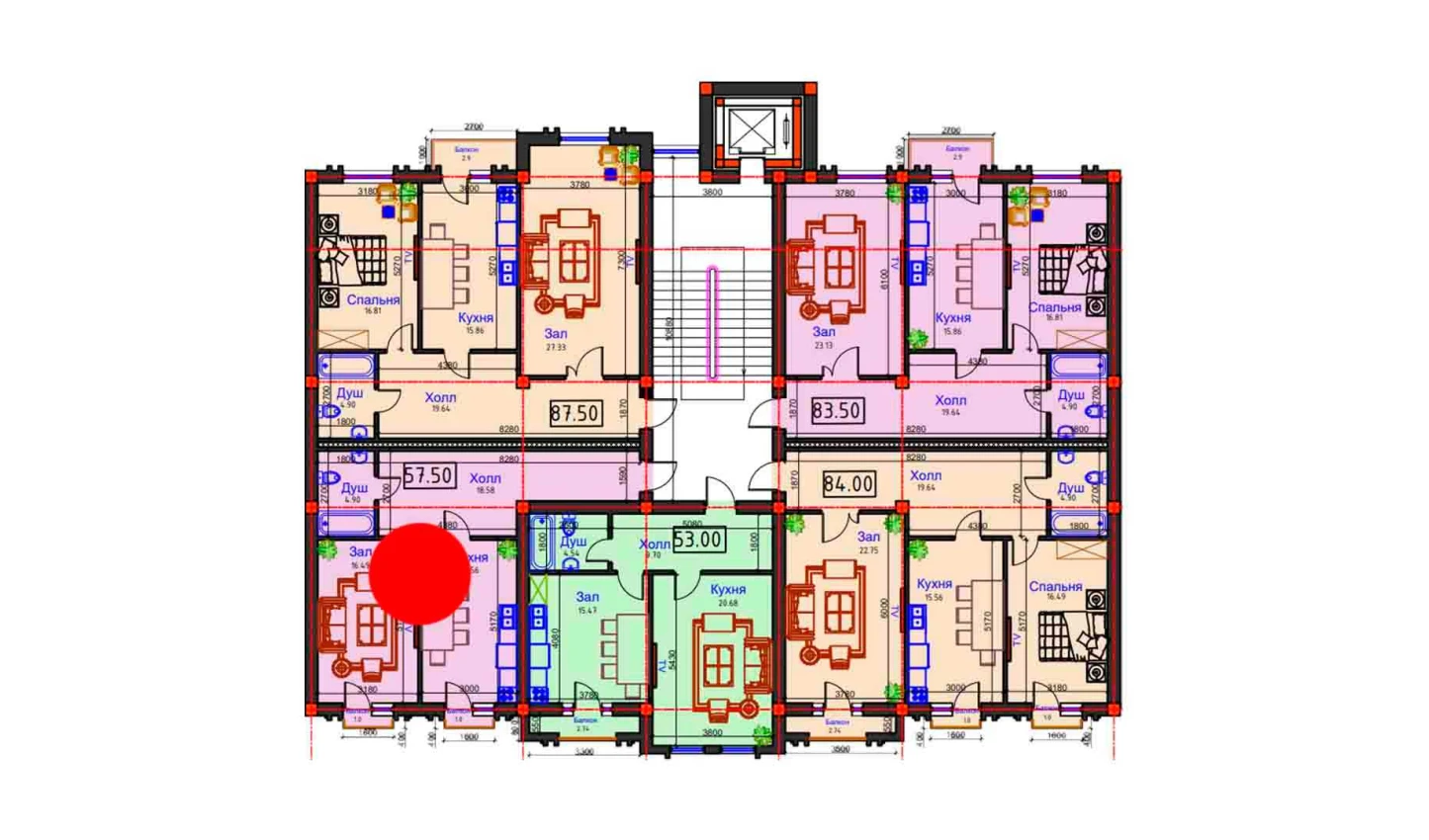 1-комнатная квартира 57.5 м²  6/6 этаж