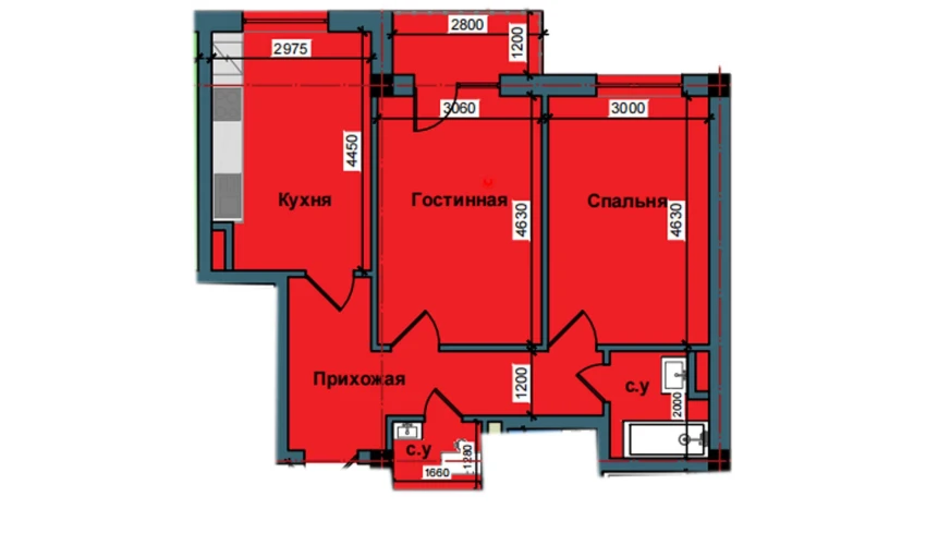 2-комнатная квартира 62.5 м²  3/9 этаж | Жилой комплекс NUR BARAKA