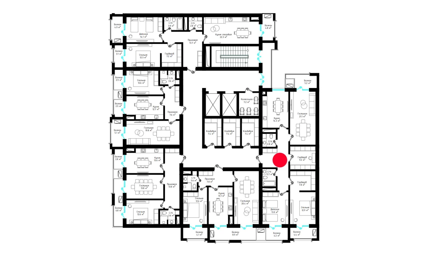 3-комнатная квартира 113.6 м²  4/4 этаж