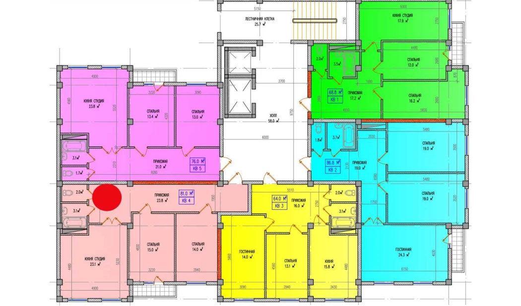 3-комнатная квартира 81 м²  6/6 этаж