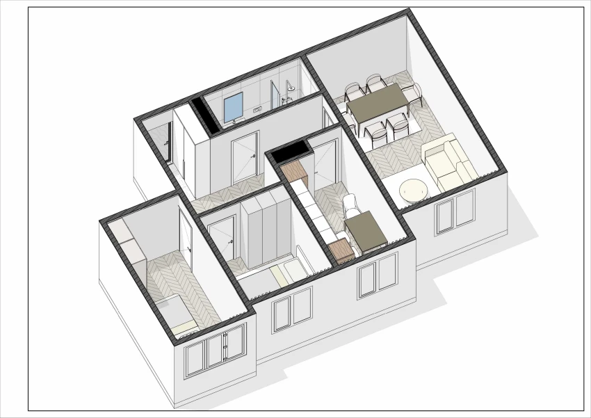 3-xonali xonadon 60.75 m²  6/6 qavat