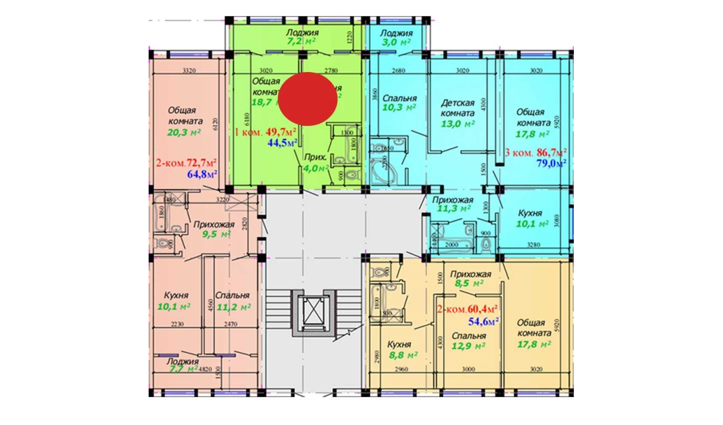 1-комнатная квартира 49.7 м²  1/1 этаж