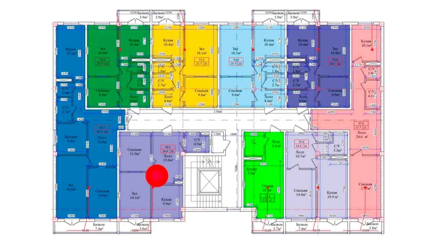 2-комнатная квартира 60.3 м²  6/6 этаж