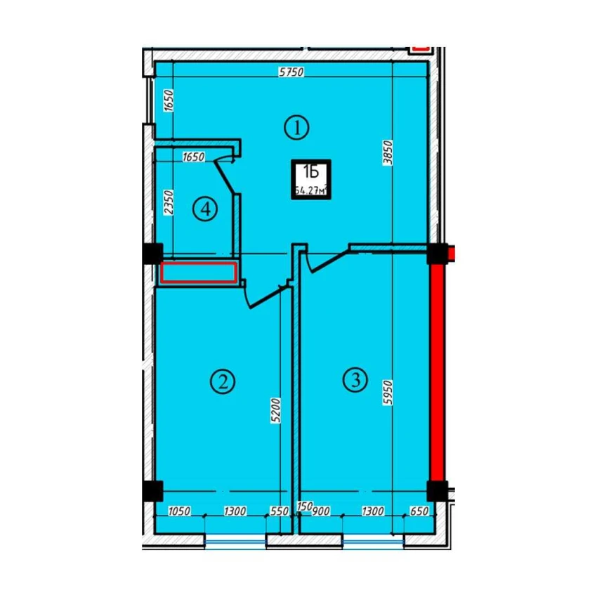 1-xonali xonadon 54.27 m²  2/2 qavat