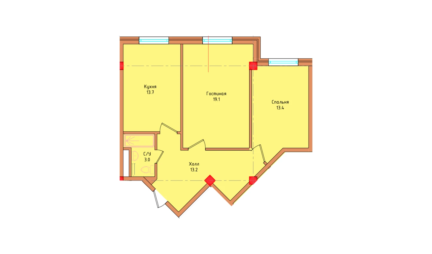 2-комнатная квартира 62.4 м²  8/8 этаж