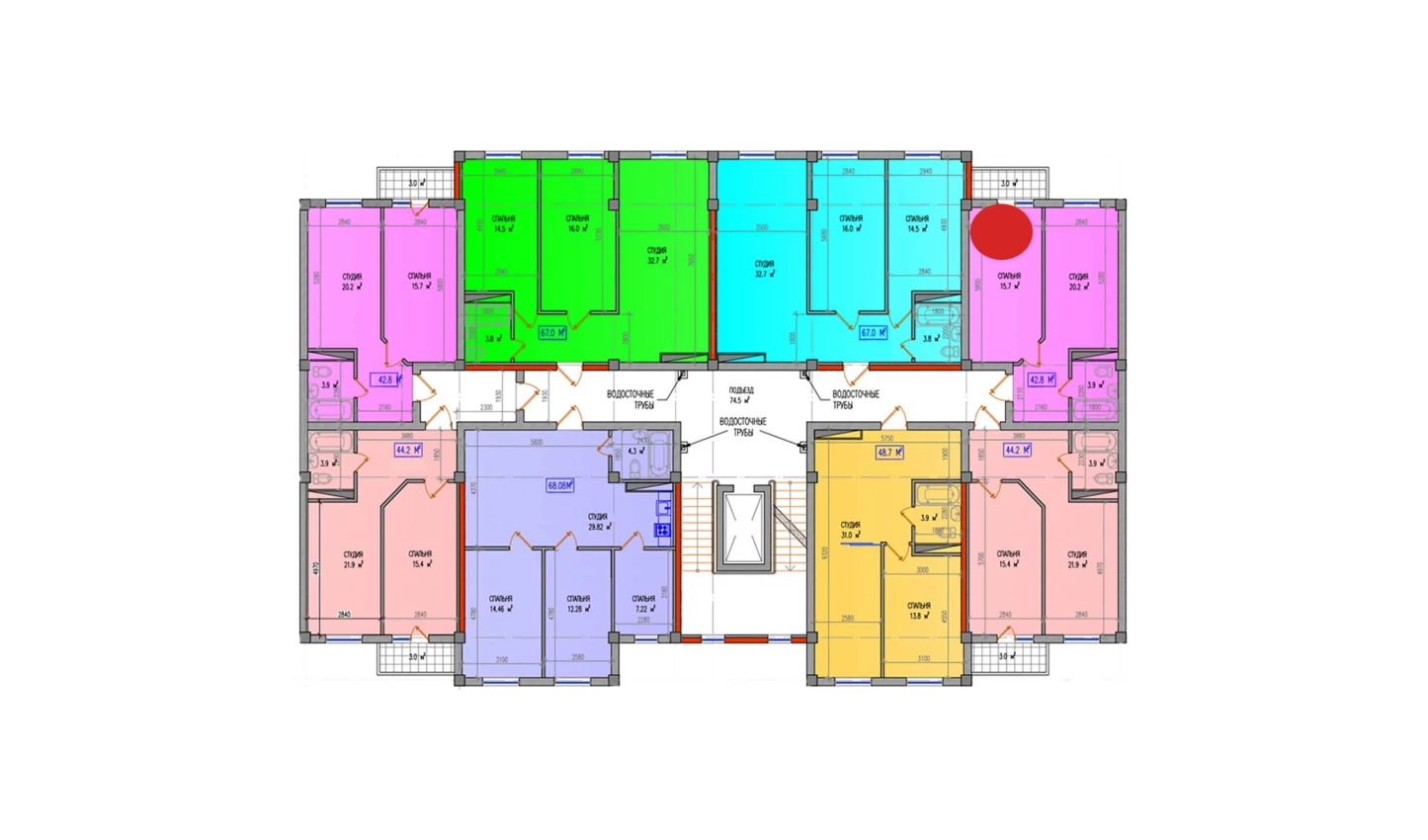 2-комнатная квартира 42.8 м²  3/3 этаж