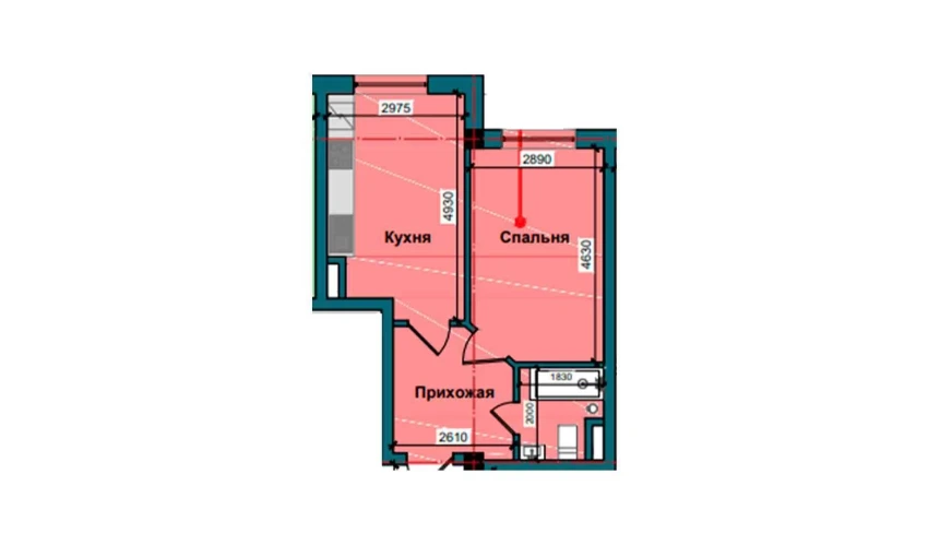 1-комнатная квартира 38.6 м²  1/9 этаж | Жилой комплекс NUR BARAKA