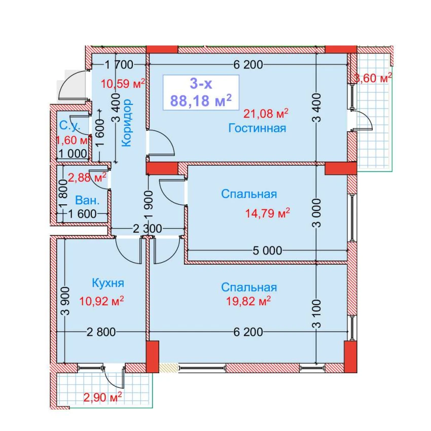 3-комн. квартира 88.15 м²  8/8 этаж | Жилой комплекс CAPITAL AVENUE