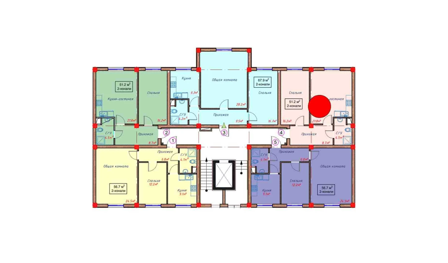 2-комнатная квартира 51.2 м²  1/1 этаж