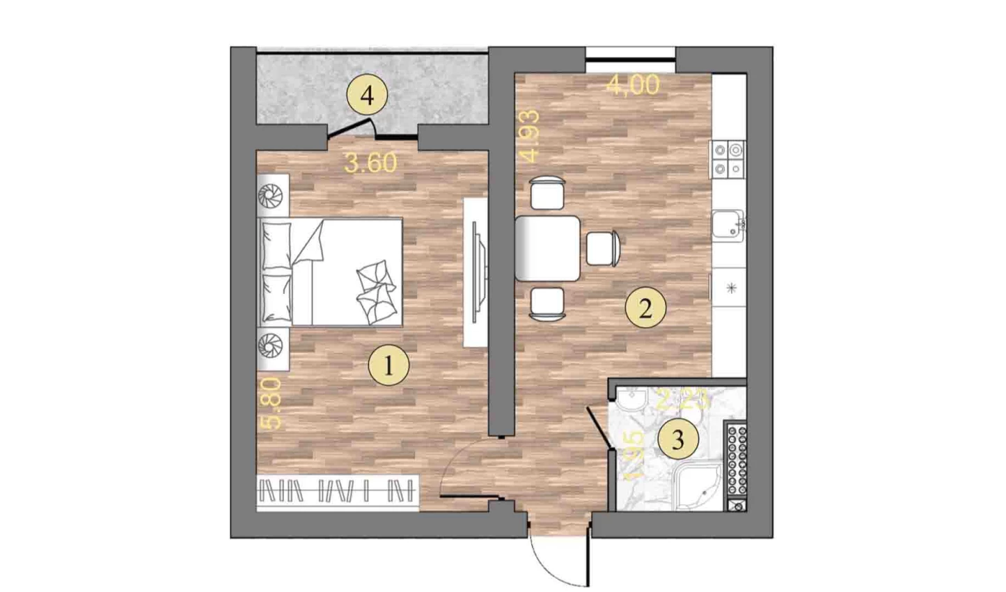 2-xonali xonadon 51 m²  4/4 qavat