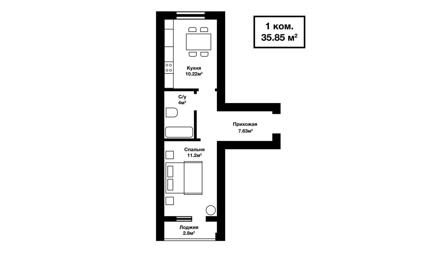 1-комнатная квартира 35.85 м²  2/2 этаж